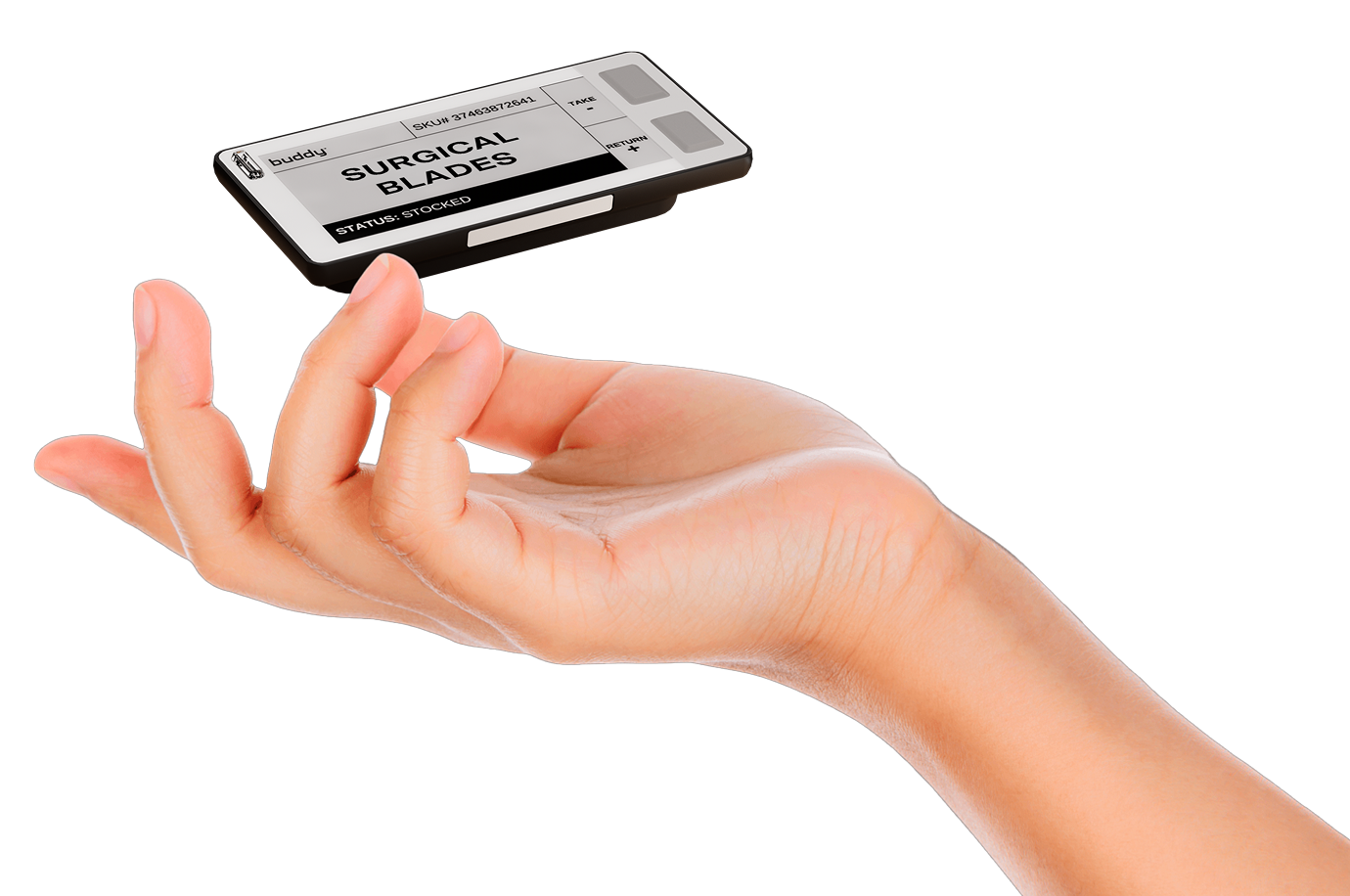 Hand holding Buddy Surgical Blades device